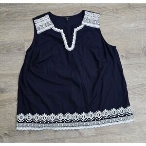 Talbots Navy Blue Embroidered Sleeveless V-Neck Top Women's‎ Size 3XL